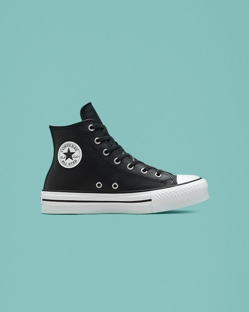 Sapatos Plataforma Converse Chuck Taylor All Star Lift Couro Cano Alto Menina Pretas Bege Branco | PT S093T17